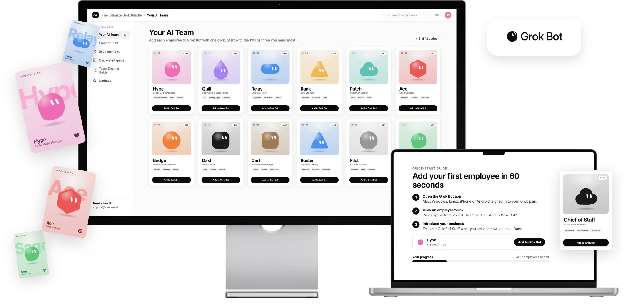 The Ultimate Grok Bundle members area: your 12 AI employees, each one click away from Grok Bot